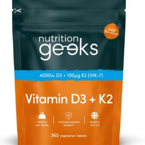 NUTRITION GEEKS Vitamin D3+ K2 Tablets