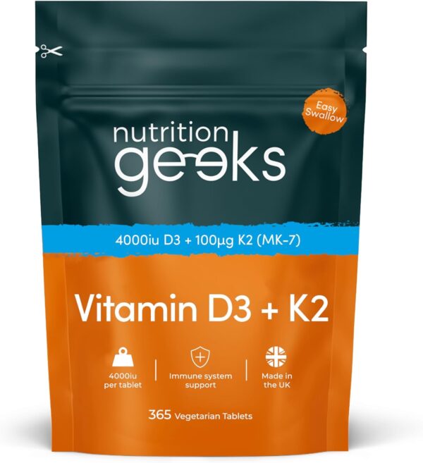 NUTRITION GEEKS Vitamin D3+ K2 Tablets