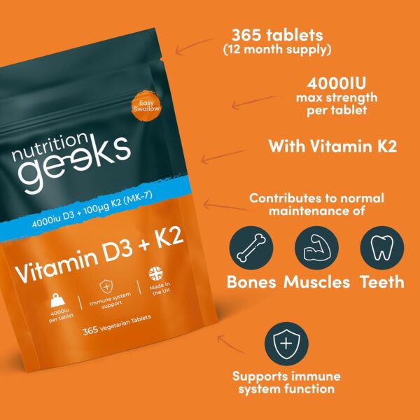 NUTRITION GEEKS Vitamin D3+  K2 Tablets - Image 3